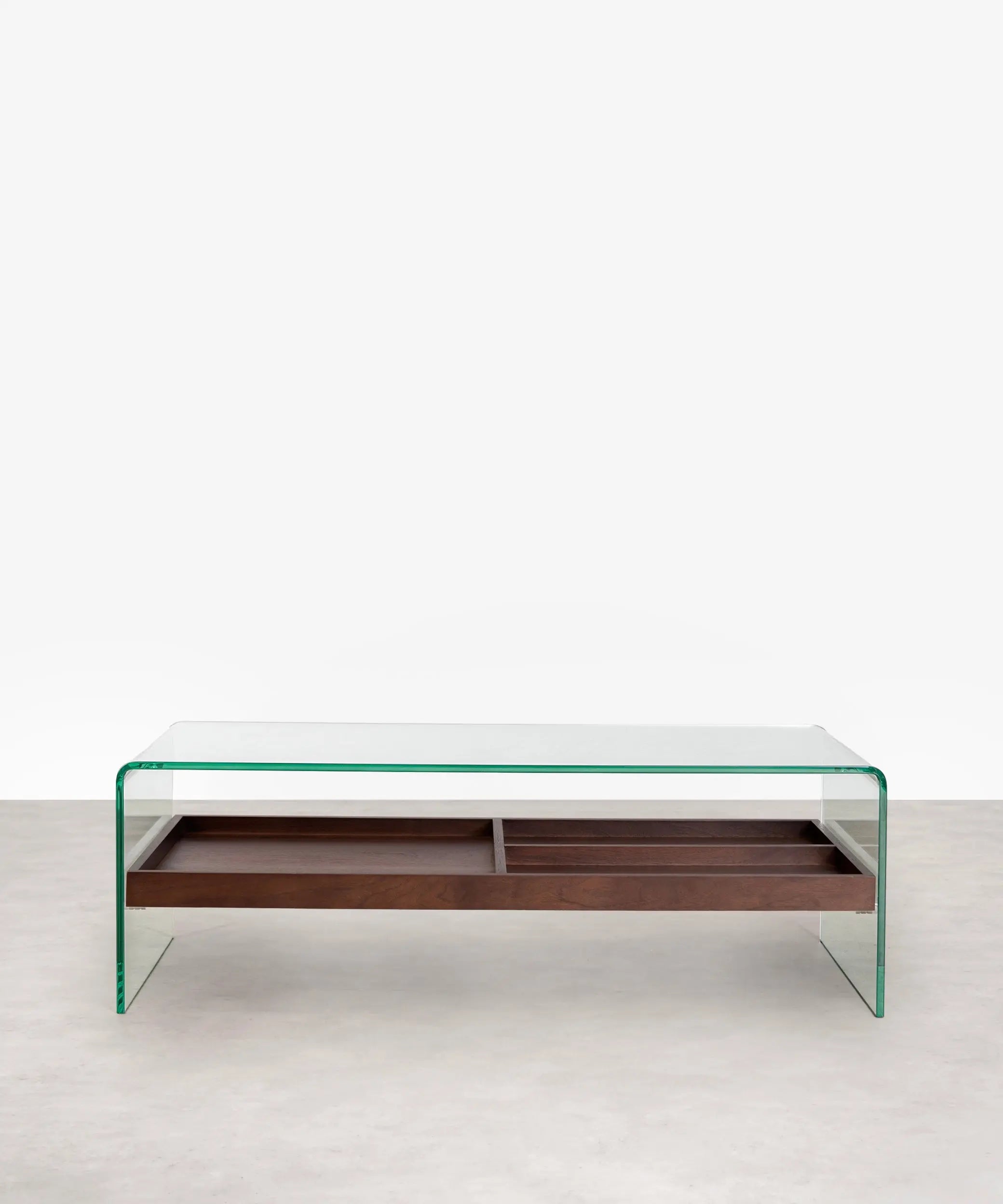 42101022621875 Mesa Baja de Cristal y Nogal Corina 110 x 55 cm Mesas de Cristal Northdeco