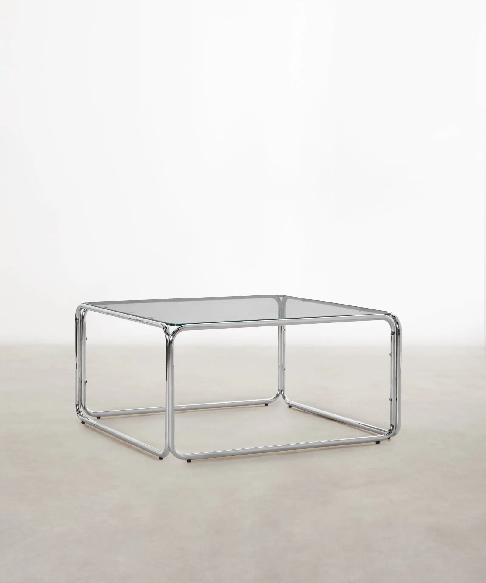 55253603549570 Mesa de Centro Cuadrada de Metal y Cristal Templado Cos (80x80cm) Mesas de Centro Northdeco