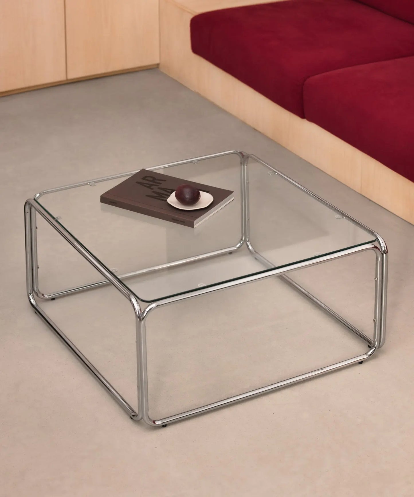 55253603549570 Mesa de Centro Cuadrada de Metal y Cristal Templado Cos (80x80cm) Mesas de Centro Northdeco