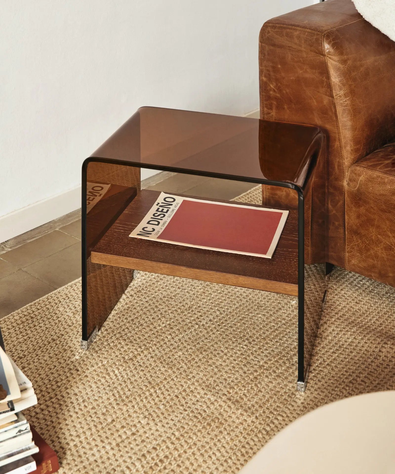 55391368806786 Mesa Auxiliar de Cristal Templado Aris (47x45 cm) Mesas de Cristal Northdeco