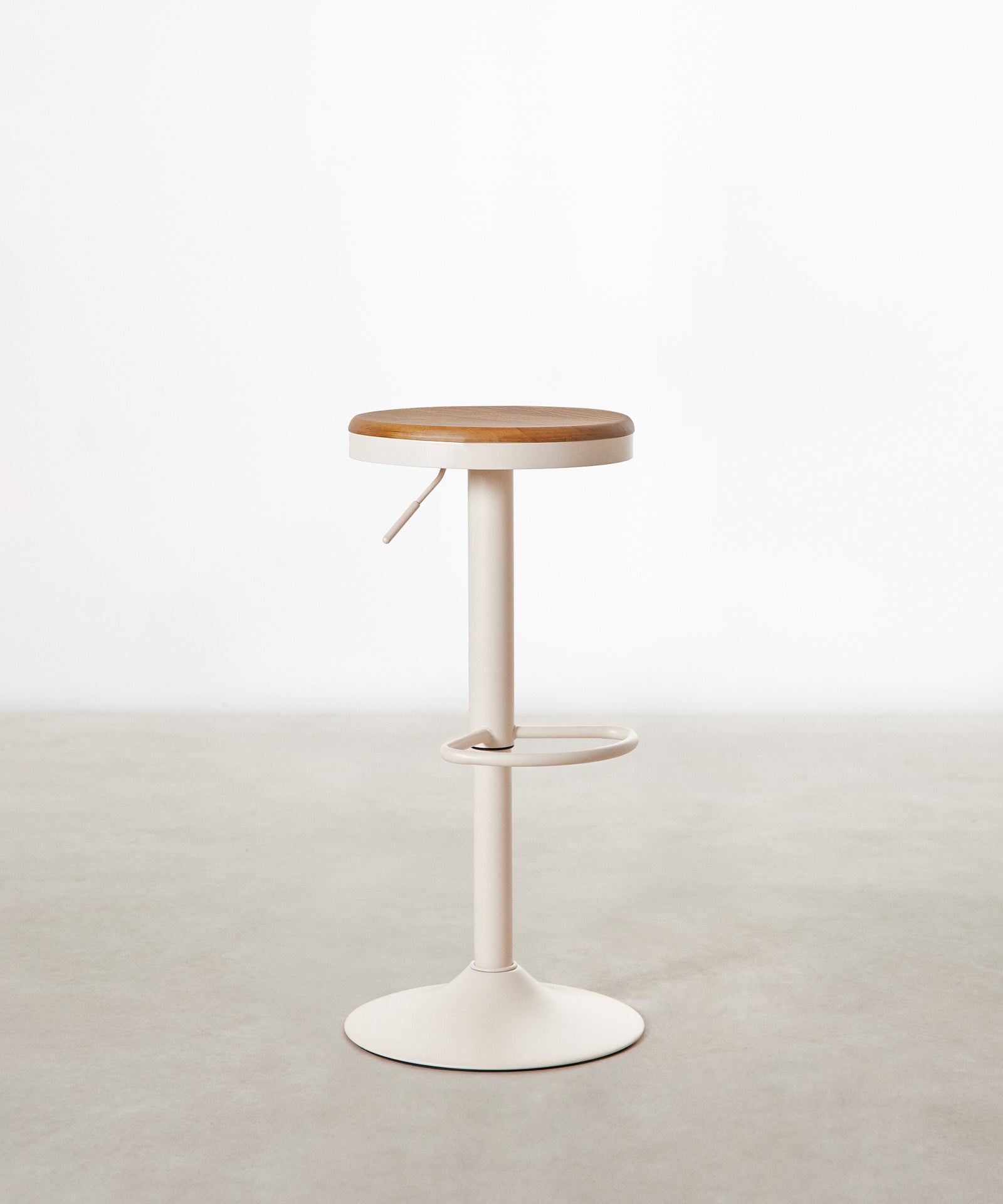 55531166040450 Taburete Alto Regulable en Acero Beige y Madera Nora Taburetes Northdeco