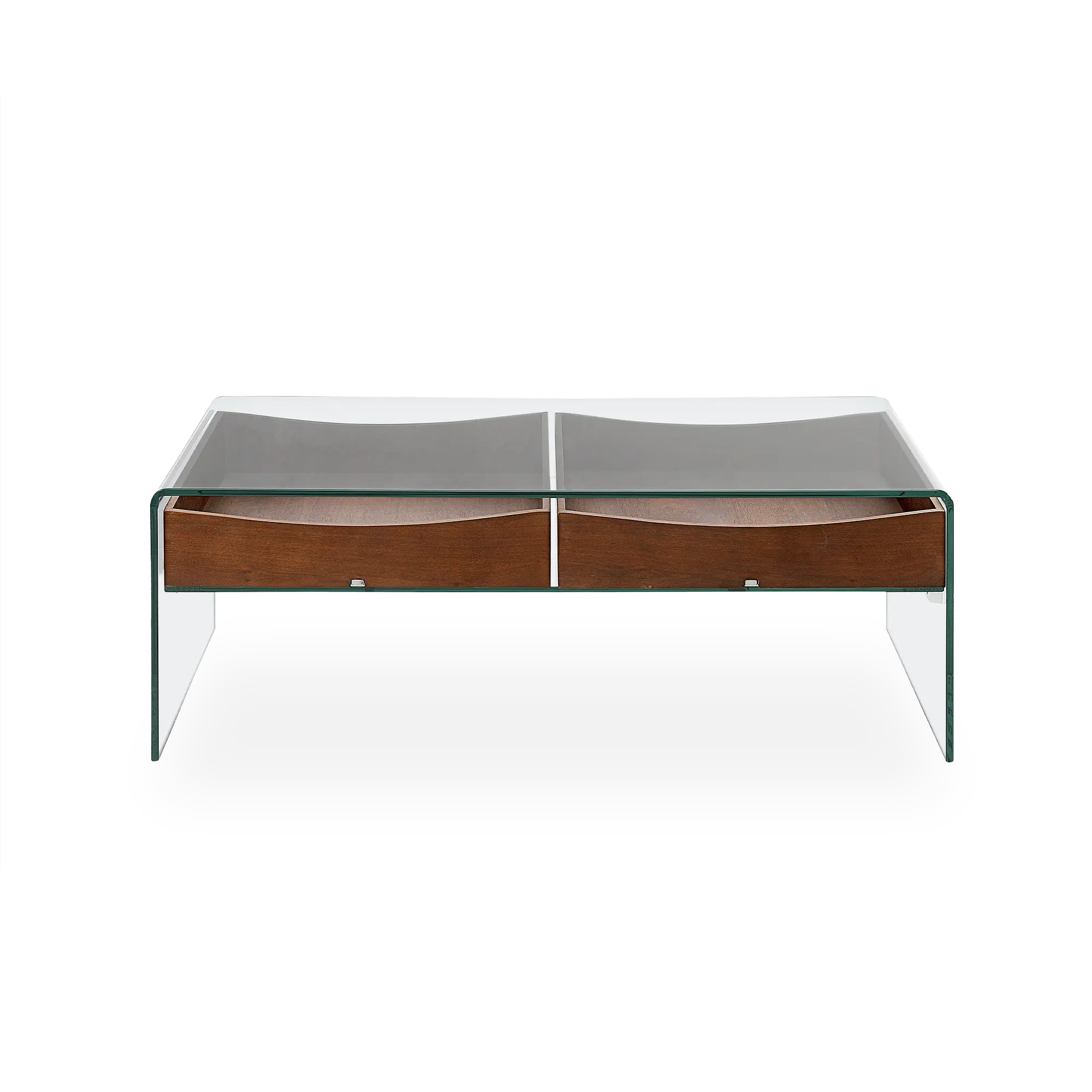 Mesa centro en cristal templado y curvado y madera de sonoma